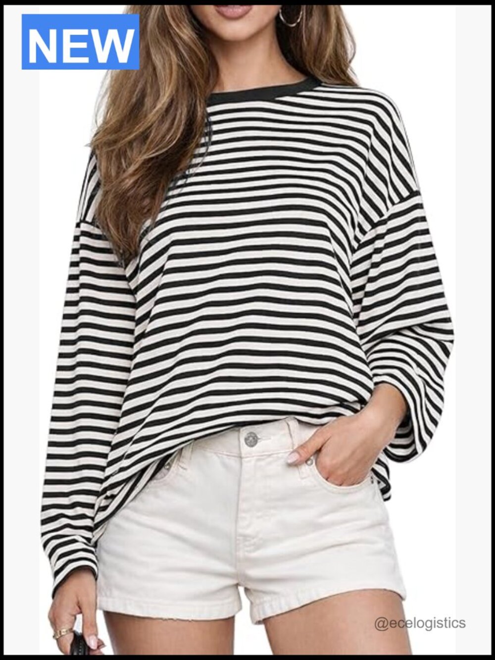 Oversized Striped Long Sleeve T-Shirt Crewneck Casual Y2K Top